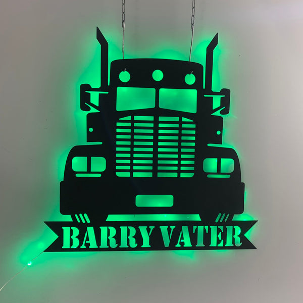Custom Semi Truck Driver Metal Wall Art Led Light, Personalized Trucker Metal Name Sign Home Decor, Semi Truck Driver Retirement Metal Wall Sign