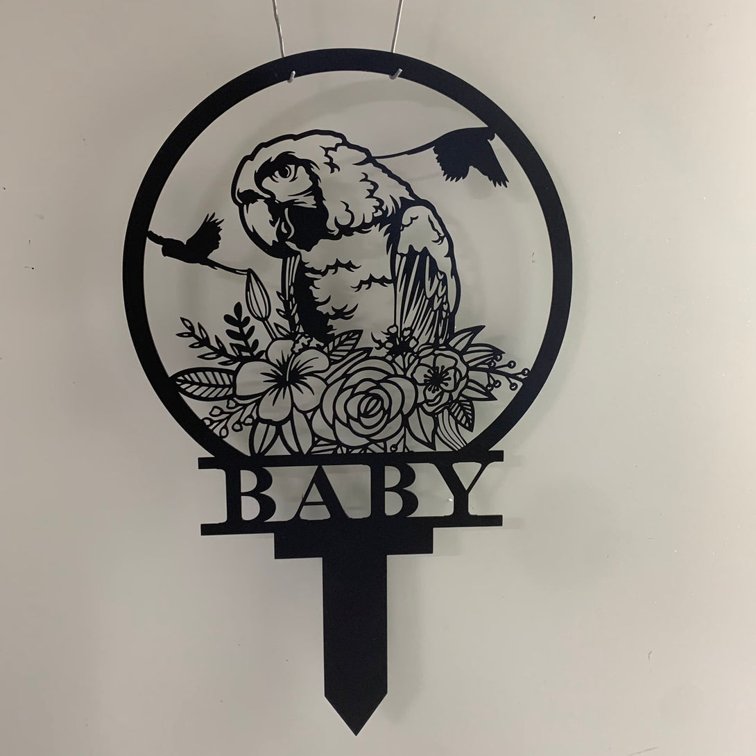 Personalized Floral Parrot Memorial Stake, Parrot Loss Metal Sign, Parrot Bird Metal Garden Decor, Custom Parrot Pet Sign With Stake