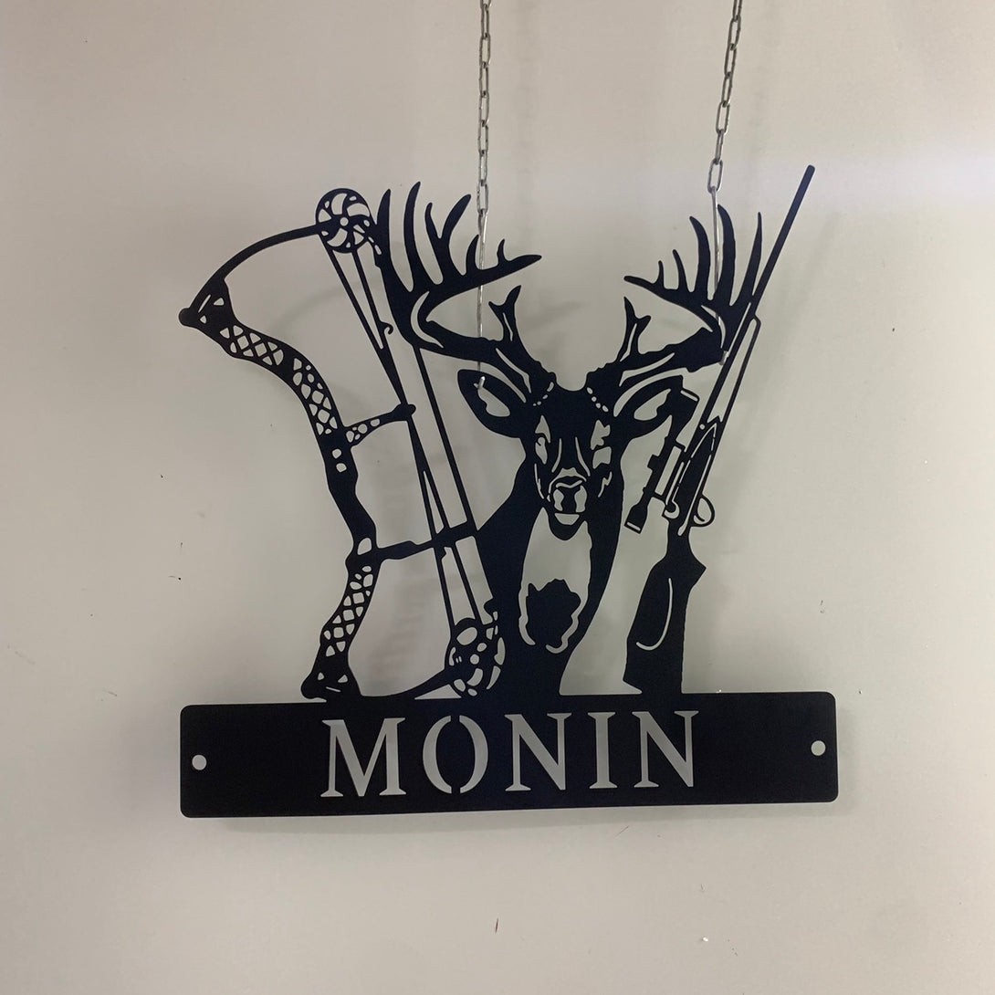 Custom Deer Bow Hunting Metal Sign, Personalized Deer Hunter Metal Name Sign, Hunting Deer Metal Sign, Deer Hunting Enthusiast Metal Wall Art