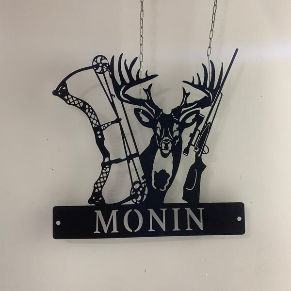Custom Deer Bow Hunting Metal Sign, Personalized Deer Hunter Metal Name Sign, Hunting Deer Metal Sign, Deer Hunting Enthusiast Metal Wall Art