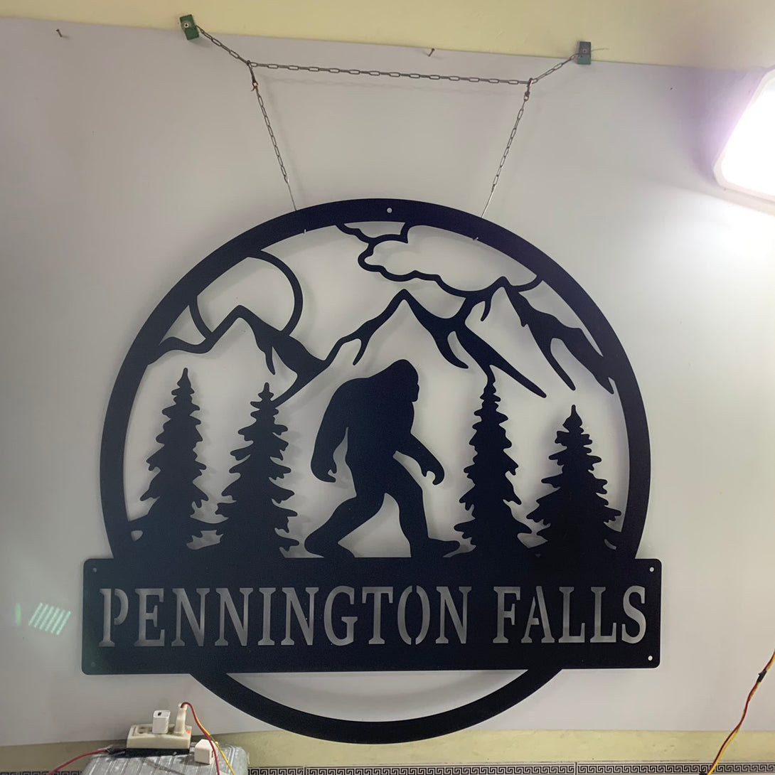 Custom Forest Bigfoot Metal Wall Art, Personalized Walking Bigfoot Metal Wall Name Sign, Metal Sasquatch Man Cave Wall Hanging Decor