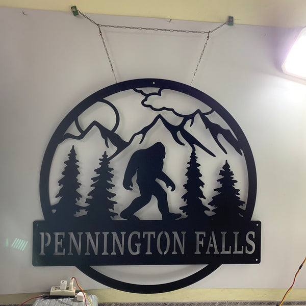 Custom Forest Bigfoot Metal Wall Art, Personalized Walking Bigfoot Metal Wall Name Sign, Metal Sasquatch Man Cave Wall Hanging Decor