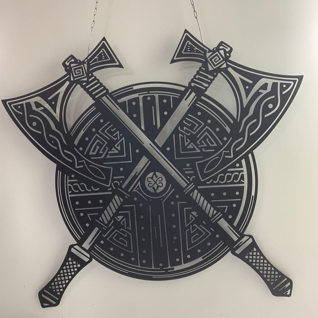 Viking Shield And Axes Coat Of Arms Norse Metal Wall Art, Viking Symbol Metal Sign, Viking Shield And Axes Metal Sign, Metal Viking Wall Decor