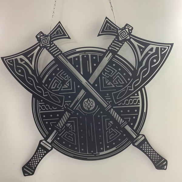 Viking Shield And Axes Coat Of Arms Norse Metal Wall Art, Viking Symbol Metal Sign, Viking Shield And Axes Metal Sign, Metal Viking Wall Decor