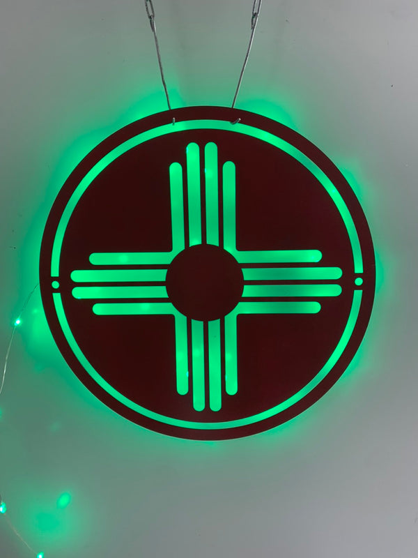 Zia Sun Metal Wall Hanging With Led Light, New Mexico Zia Sun Metal Sign, Southwestern Zia Metal Wall Art, South West Themed Metal Sign