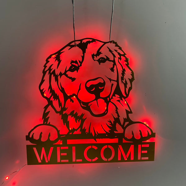 Custom Golden Retriever Metal Wall Sign Led Lights, Personalized Goldie Dog Lover Art, Kid Nursery Decor, Dog Owner Gift, Gift For Lover Dog