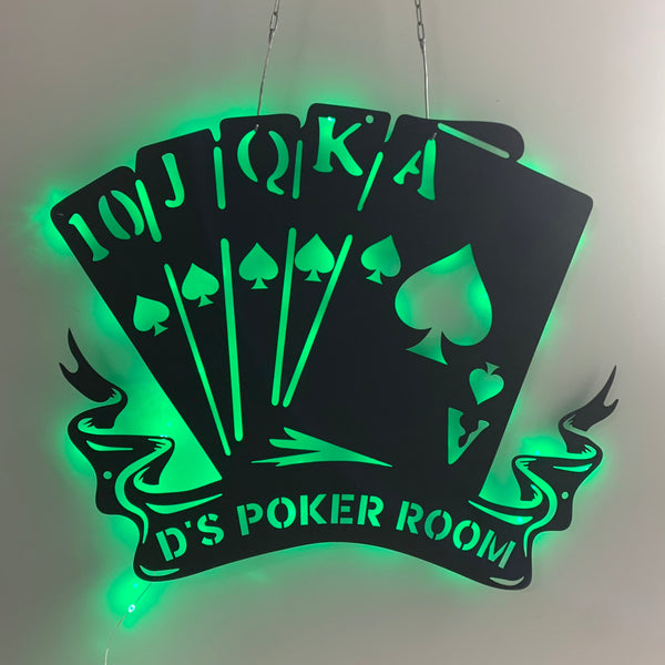 Custom Pocker Cards Metal Sign With Led Lights, Personalized Casino Club Metal Sign, Custom Poker Room Metal Wall Art, Game Zone Metal Wall Decor