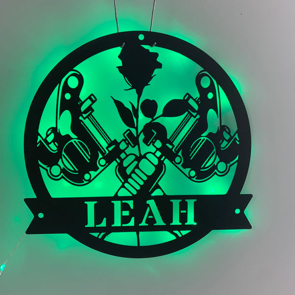 Custom Tattoo Studio Metal Wall Art Led Light, Personalized Tattoo Artist Metal Name Sign, Tattoo Shop Metal Wall Decor, Tattoo Machine Metal Sign