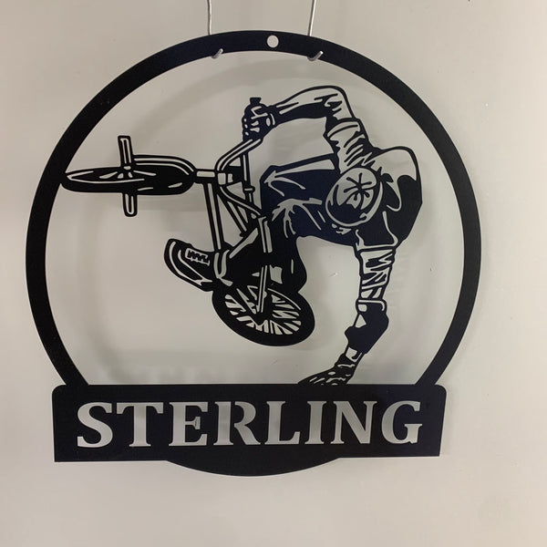 Custom Bmx Cycle Sport Metal Wall Art, Personalized Bmx Biker Metal Name Sign Decoration For Room, Bmx Biker Metal Sign Wall Decor