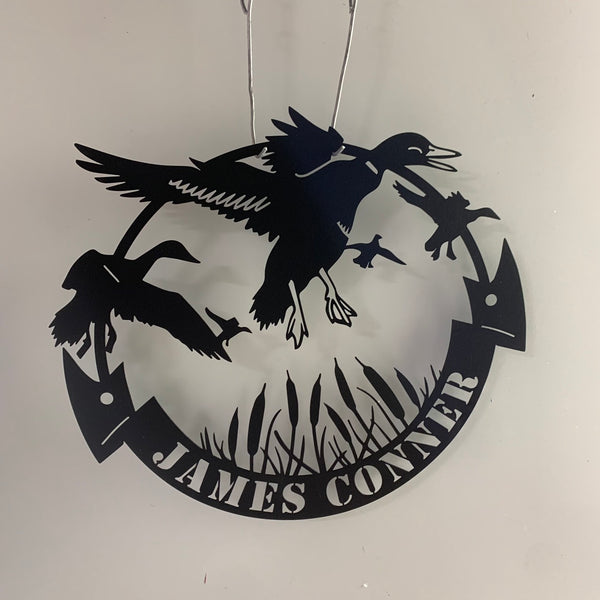 Personalized Flying Duck Metal Wall Art, Custom Mallard Duck Hunter Metal Wall Art, Duck Hunting Metal Sign, Hunting Lodge Cabin Metal Decor
