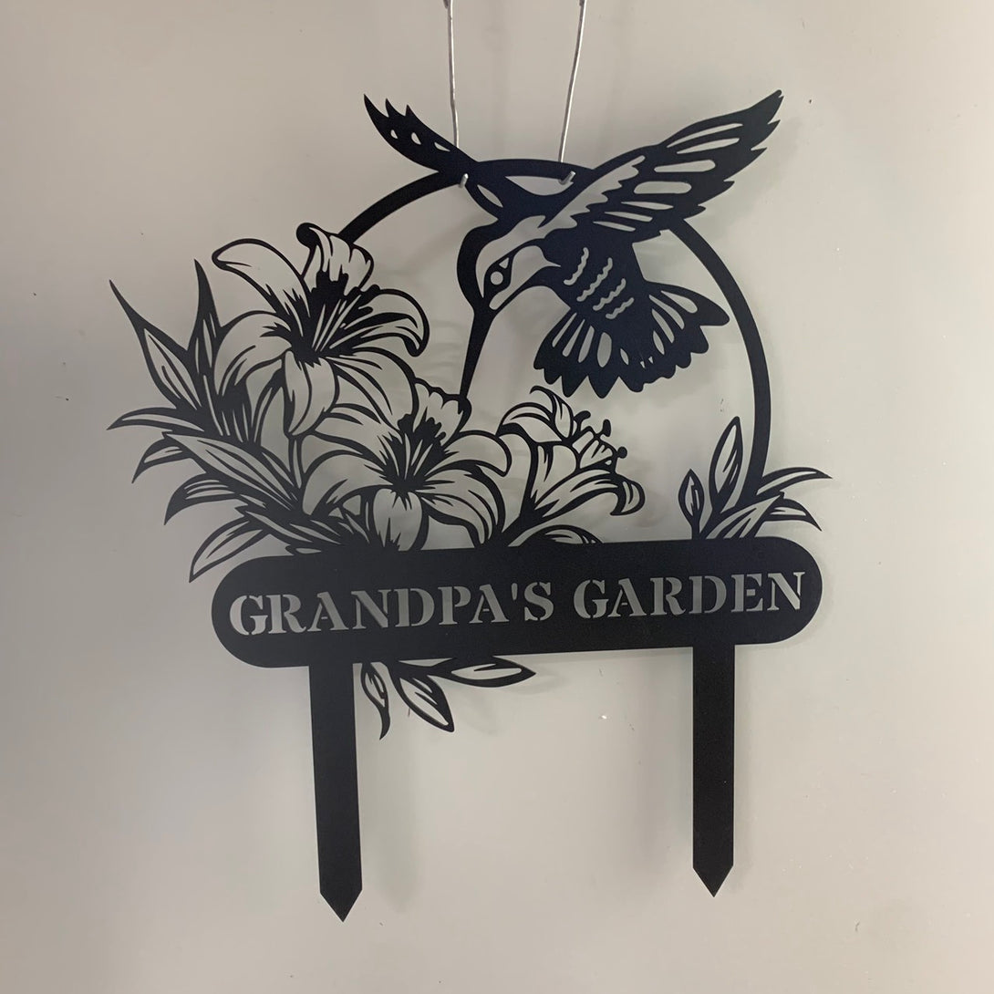 Custom Hummingbird Metal Garden Stake, Flower Hummingbird Metal Stake, Personalized Hummingbird Metal Garden Sign, Hummingbird Metal Stake