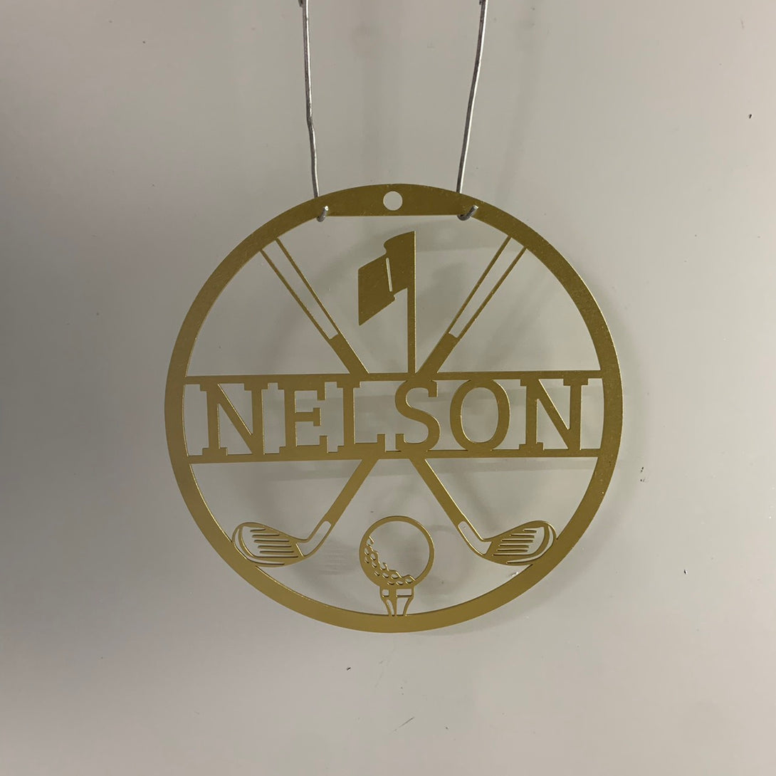 Custom Name Golfing Metal Sign, Personalized 19th Hole Golf Club Metal Decoration, Golf Ball And Golf Sticks Metal Wall Art Decor