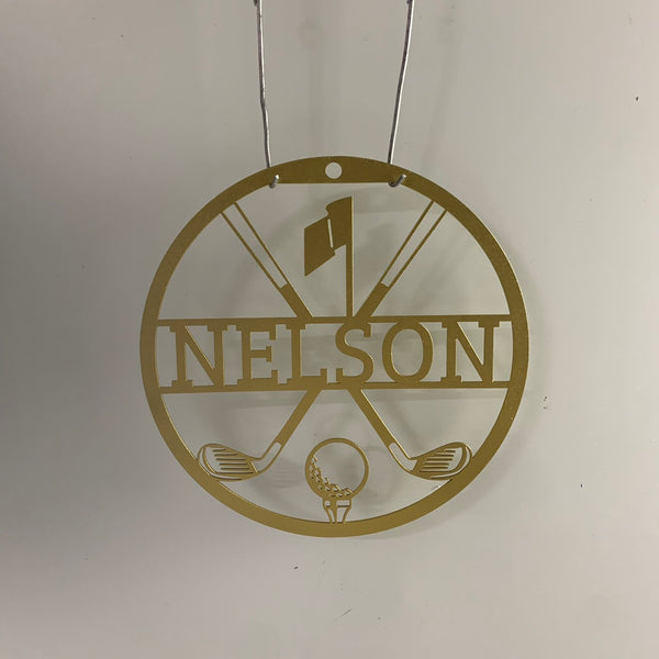 Custom Name Golfing Metal Sign, Personalized 19th Hole Golf Club Metal Decoration, Golf Ball And Golf Sticks Metal Wall Art Decor