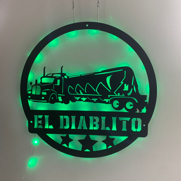 Custom Truck Metal Wall Art Led Light, Personalized Trucker Metal Name Sign, Semi Truck Driver Retirement Metal Wall Led Sign