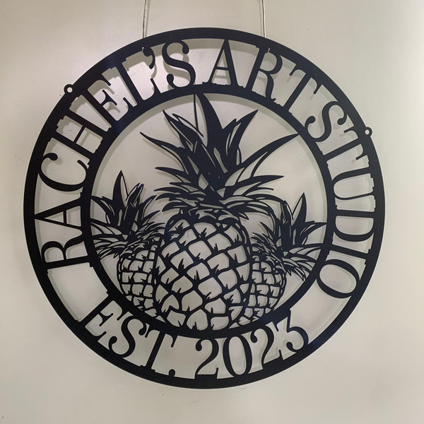 Custom Pineapple Monogram Metal Wall Art, Personalized Family Name Welcome Metal Sign, Pineapple Tropical Fruits Metal Wall Sign Decor