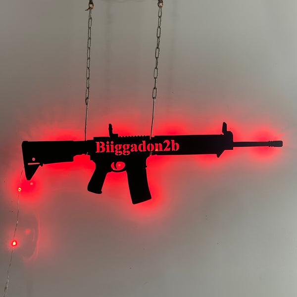 Personalized Rifle Gun Metal Wall Art With Led Lights, Custom Gun Weapon Metal Name Sign, Sniper Gun Man Cave Metal Wall Led Sign