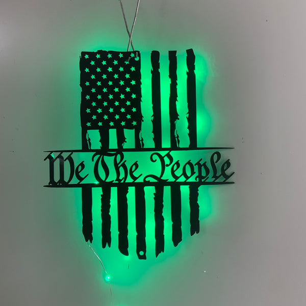 We The People American Flag Metal Sign With Led Light, Gadsden Flag 2nd Amendment Metal Wall Art Decor, Patriotic 4th Of July Flag Metal Wall Sign