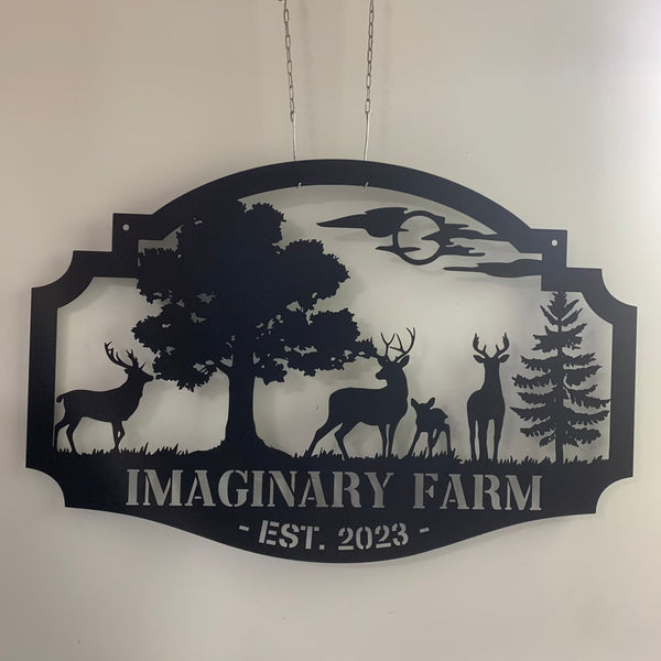 Personalized Deer Farm Metal Sign, Custom Farmhouse Metal Wall Art, Deer Ranch Metal Door Hanging, Custom Family Name Metal Farm Sign
