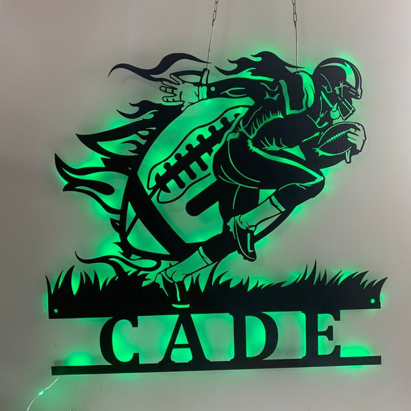 Custom American Football Metal Name Sign Led Lights, Personalized Us Football Player Metal Wall Art, American Football Sport Wall Led Decor