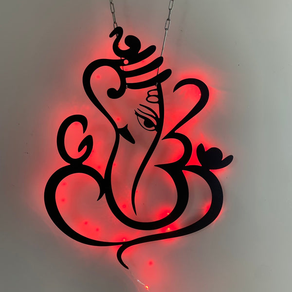 Ganesha Metal Wall Art With Led Lights, Lord Ganesh Metal Wall Hanging, Ganesh Hindu Metal Sign, Ganapati Elephant Modern Metal Wall Art