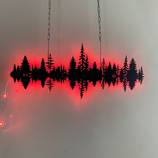Forest Metal Wall Art With Led Lights, Pinetree Landscape Metal Wall Decor, Nature Forest And Lake Wall Sign, Metal Lake House Pine Tree Wall Art
