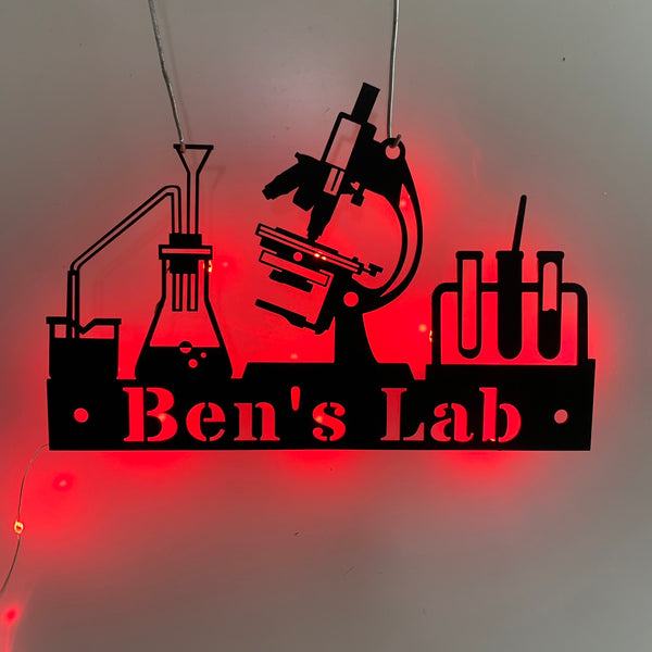 Custom Scientist Metal Sign Led Light, Personalized Laboratory Metal Wall Art, Chemistry Lab Tech Metal Sign, Science Teacher Name Sign,