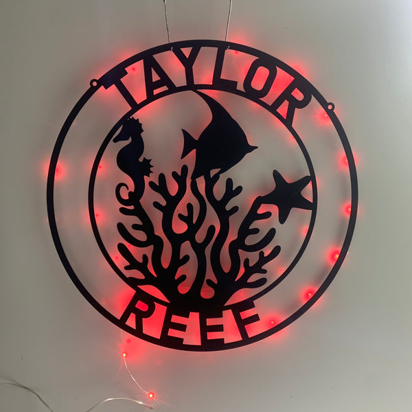 Personalized Coral Reef Metal Wall Art Led Lights, Custom Name Reef Metal Sign, Home Aquarium Metal Wall Decor, Custom Reef Metal Sign