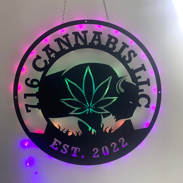 Personalized Bison Weed Metal Wall Art Led Light, Cannabis Metal Name Sign, Custom Marijuana Metal Sign, Bison Farmhouse Man Cave Metal Wall Art