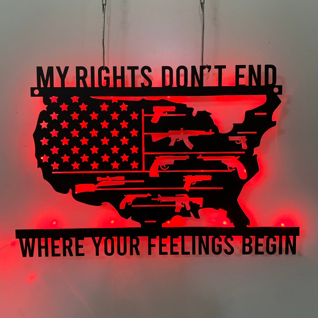 My Rights Don't End Where Your Feeling Begin Led Metal Sign, 2nd Amendment Usa Flag Metal Wall Art, Armory Gun Military Metal Led Sign