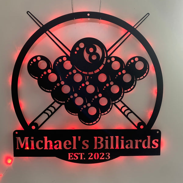 Custom Billiards Metal Wall Art With Led Light, Personalized Snooker Player Name Sign, Pool Player Metal Led, Billiards Neon Sign