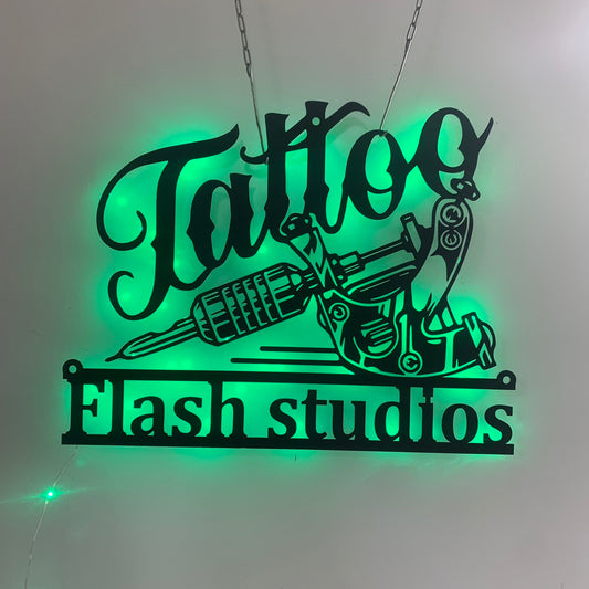 Personalized Tattoo Artist Name Metal Sign With Led Lights, Custom Ink Studio Name Sign, Tattoo Studio Wall Art, Tattoo Machine Metal Led