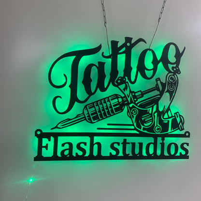 Personalized Tattoo Artist Name Metal Sign With Led Lights, Custom Ink Studio Name Sign, Tattoo Studio Wall Art, Tattoo Machine Metal Led