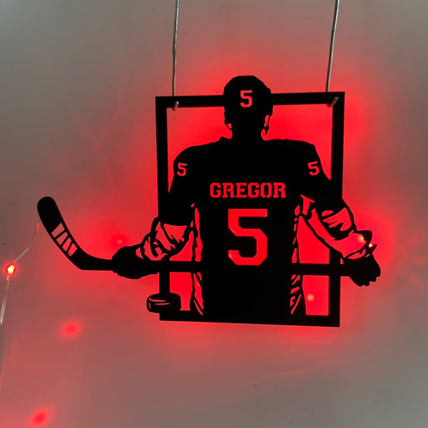 Personalized Hockey Player Name And Number Metal Sign With Led Lights, Custom Ice Hockey Name Sign, Ice Hockey Jersey Metal Led Sign