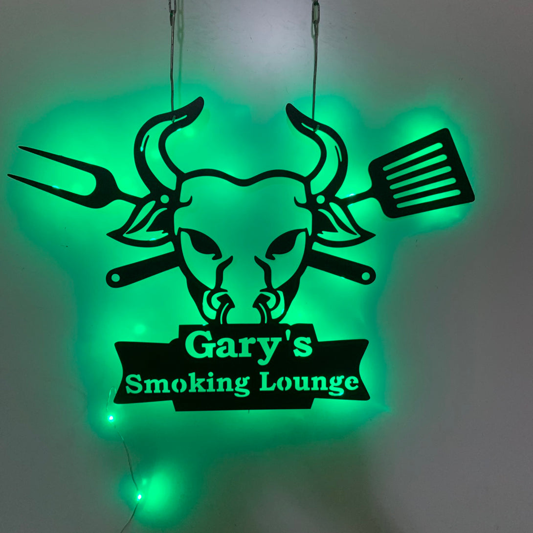 Personalized Bbq Bull Head Metal Sign, Custom Barbecue Name Sign For Porch Grill & Chill Lounge, Barbecue Wall Art