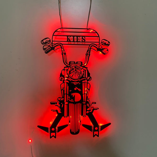 Personalized Motorcycle Named Metal Sign With Led Lights, Custom Motorbike Garage Sign, Motorbike Workshop Wall Art