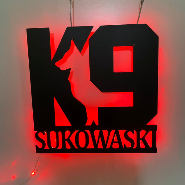Personalized K9 Police Dog Metal Sign With Led Lights, Custom K9 Dog Name Sign, Police Dog Wall Art, Police Officer Metal Led Sign