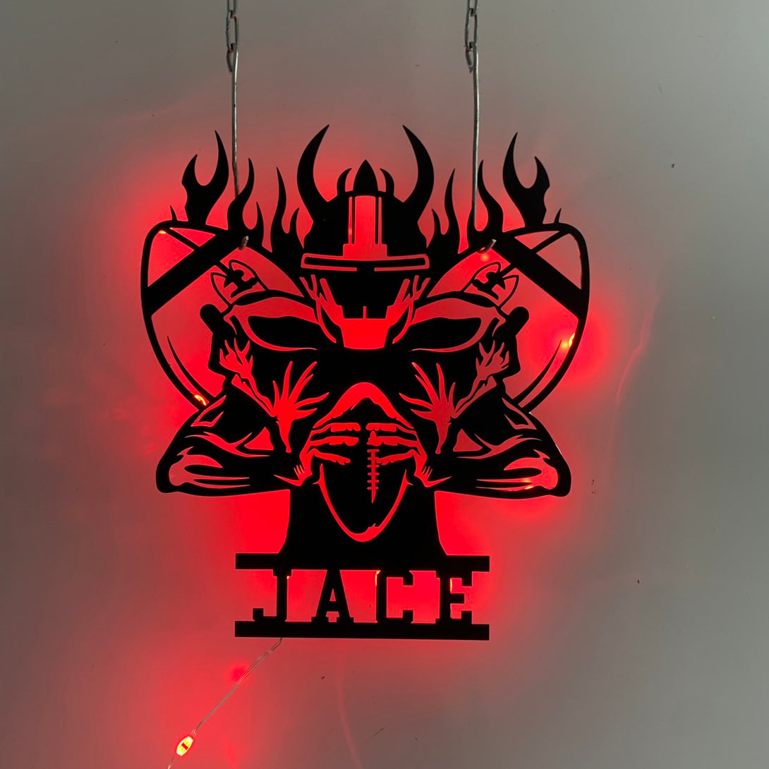 Custom American Football Player Metal Name Sign Led Lights, Personalized Us Football Player Metal Wall Art, American Football Sport Wall Led Decor