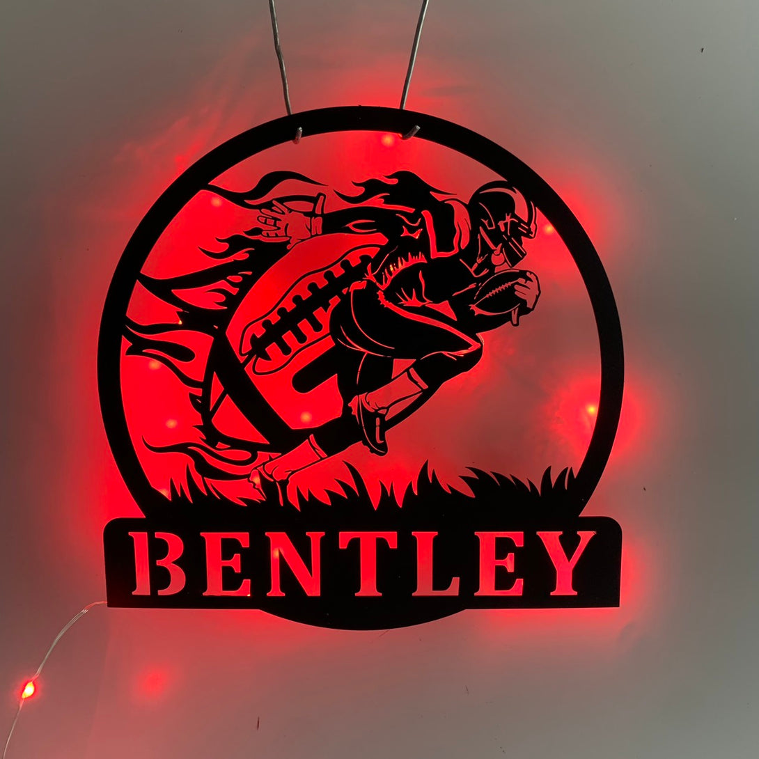 Custom American Football Metal Name Sign Led Lights, Personalized Football Player Metal Wall Art, American Football Sport Wall Led Decor