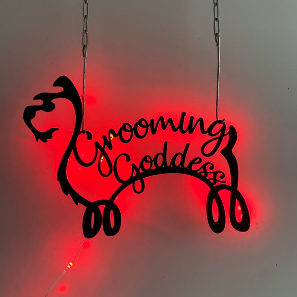 Personalized Pet Grooming Metal Wall Art Led Light, Custom Pet Grooming Metal Name Sign, Grooming Service Pet Salon Metal Wall Art Decor