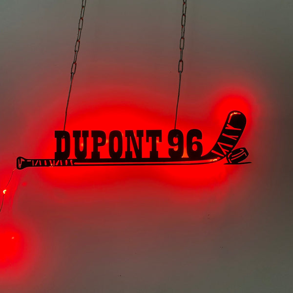 Personalized Hockey Sticks Monogram Sign With Led Lights, Custom Hockey Player Name Metal Wall Art, Ice Hockey Metal Sign