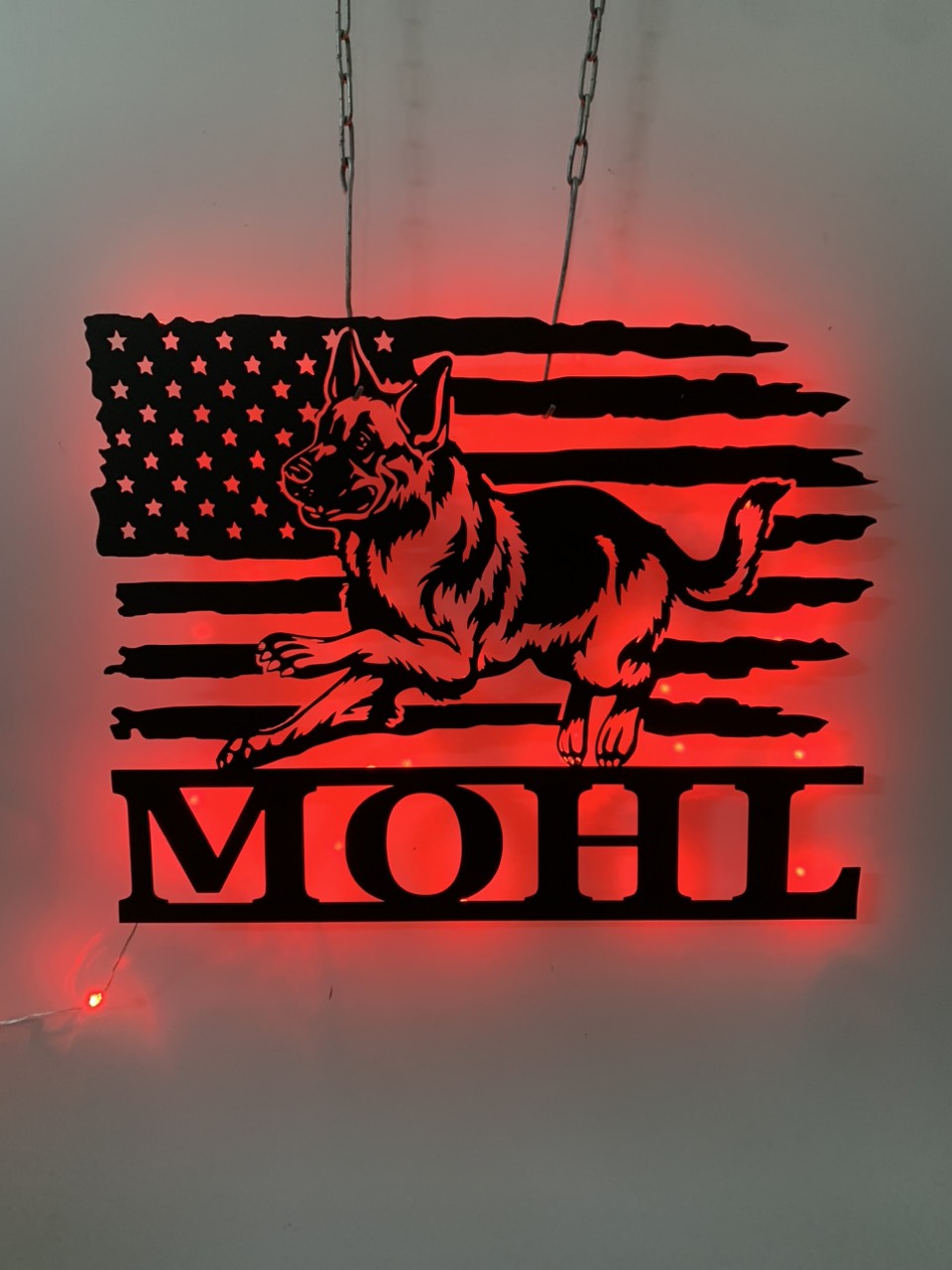 Personalized Us Police Dog Metal Sign With Led Lights, Custom American Flag K9 Dog Metal Name Sign, K9 Police Dog Lover Metal Wall Led Decor