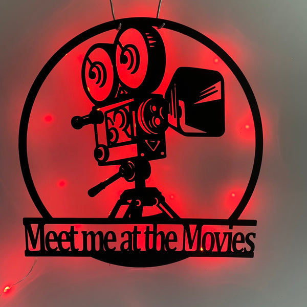 Custom Movie Camera And Film Reel Strip Metal Sign Led Light, Cameraman Metal Wall Art, Movie Theater Metal Art Decor, Film Director Metal Sign