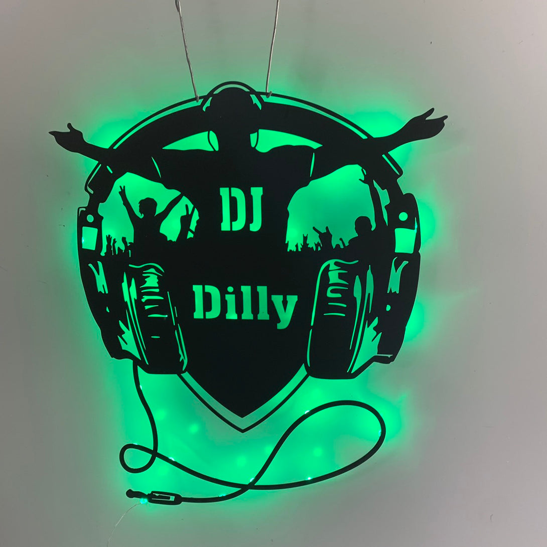 Personalized Dj With Headphone Metal Wall Art Led Lights, Custom Disc Jockey Music Studio Metal Name Sign, Musical Musician Room Metal Wall Decor