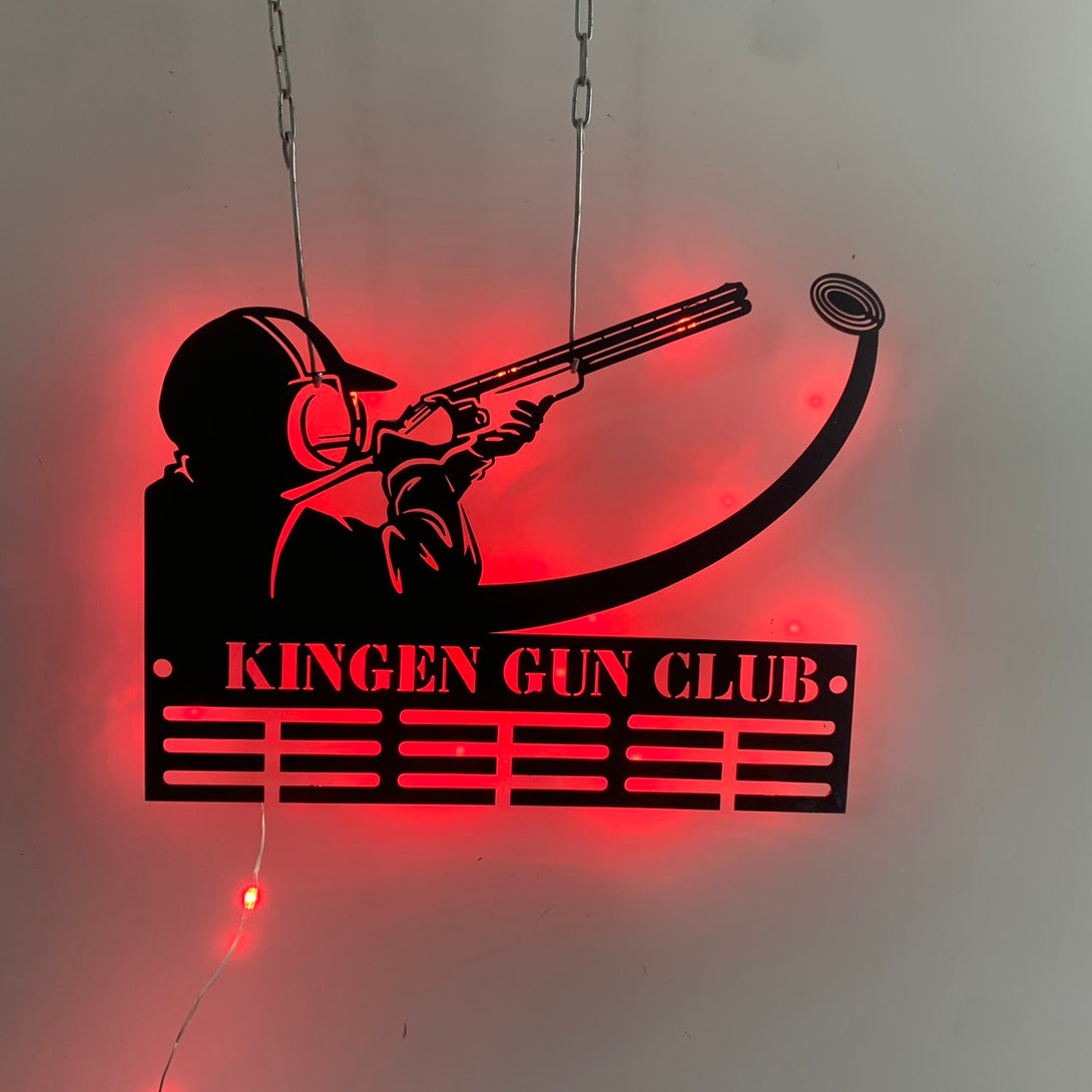 Custom Clay Pigeon Shooting Medal Hanger Led Lights, Clay Pigeon Metal Display Rack For Award And Ribbon, Clay Pigeon Tiered Award Metal Wall Hanging