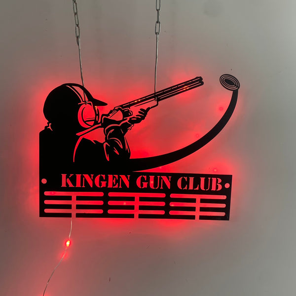 Custom Clay Pigeon Shooting Medal Hanger Led Lights, Clay Pigeon Metal Display Rack For Award And Ribbon, Clay Pigeon Tiered Award Metal Wall Hanging
