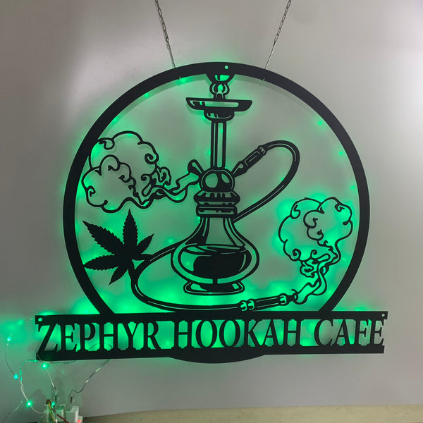 Custom Shisha Hookah Metal Wall Art Led Lights, Personalized Shisha Smoker Metal Name Sign, Marijuana Smoke Shop Sign, Hookah Shop Metal Wall Decor