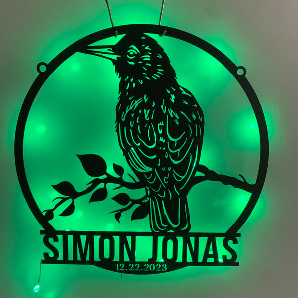 Personalized Birds On A Branch Metal Wall Art Led Lights, Metal Sign With Birds, Love Birds Welcome Metal Sign, Bird Metal Hanging Outdoor Porch Decor