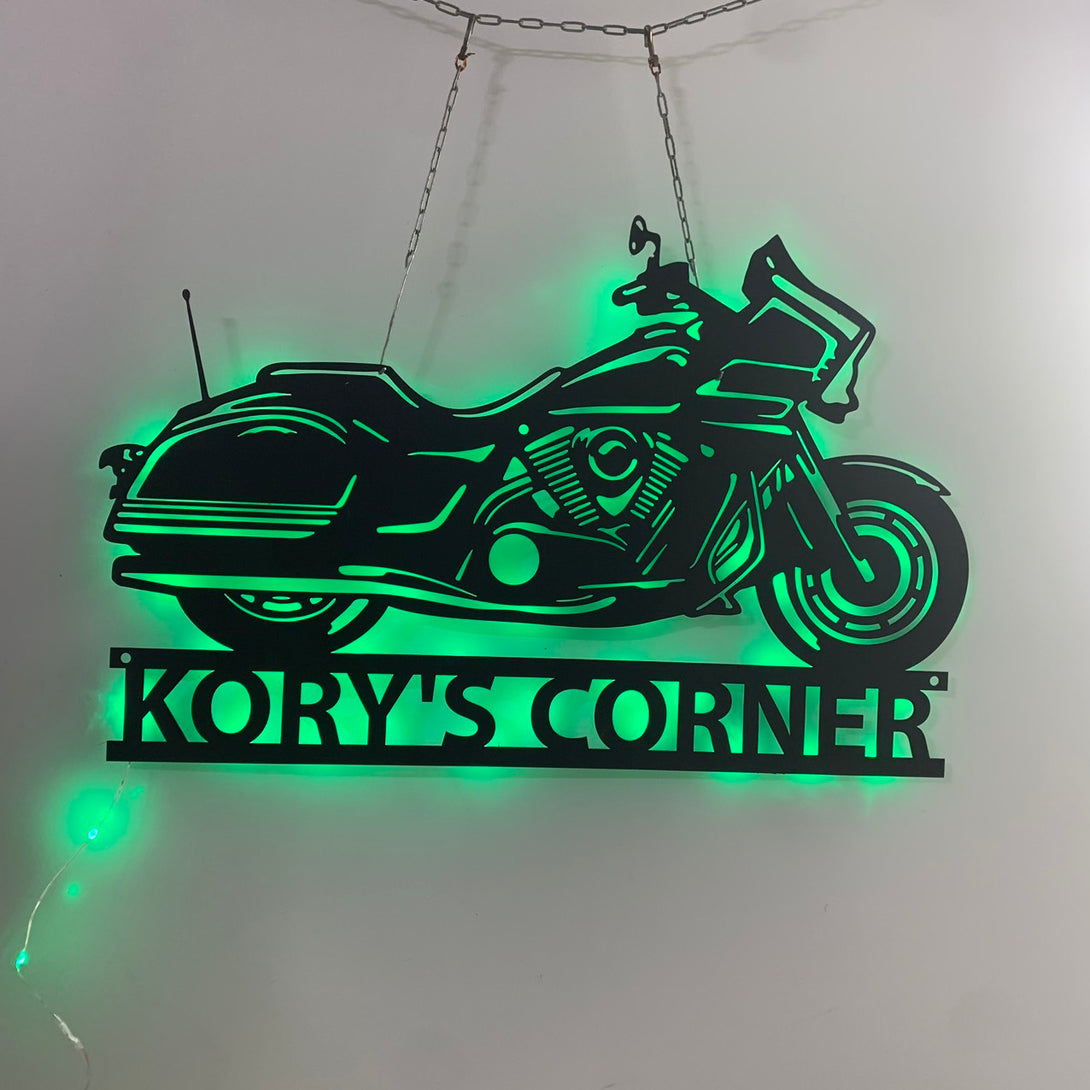 Custom Motorcycle Metal Wall Art Led Lights, Personalized Motorcycle Biker Metal Name Sign, Motorcycle Garage Man Cave Metal Wall Led Sign