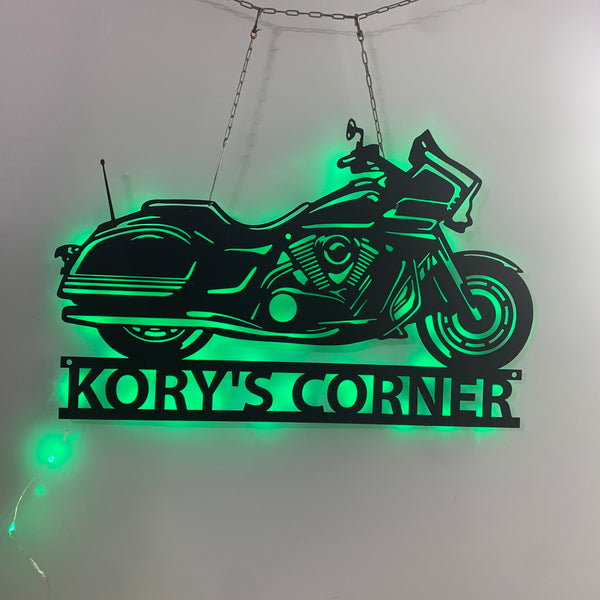 Custom Motorcycle Metal Wall Art Led Lights, Personalized Motorcycle Biker Metal Name Sign, Motorcycle Garage Man Cave Metal Wall Led Sign