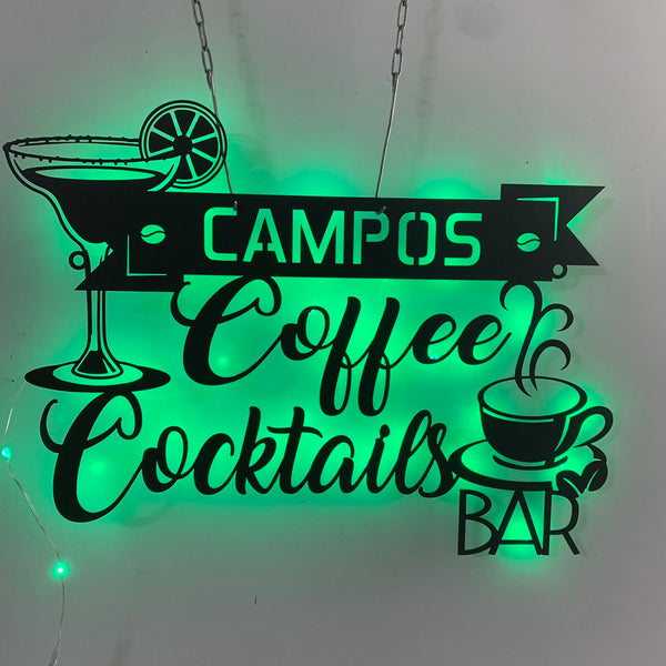 Personalized Coffee Cocktail Bar Metal Sign With Led Light, Custom Patio Bar Metal Wall Sign, Cocktail Bar Metal Sign, Bar Sign Metal Wall Art Decor